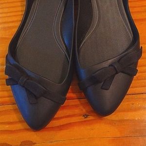 Melissa Black jelly flats slip on suede feel bow 9 40